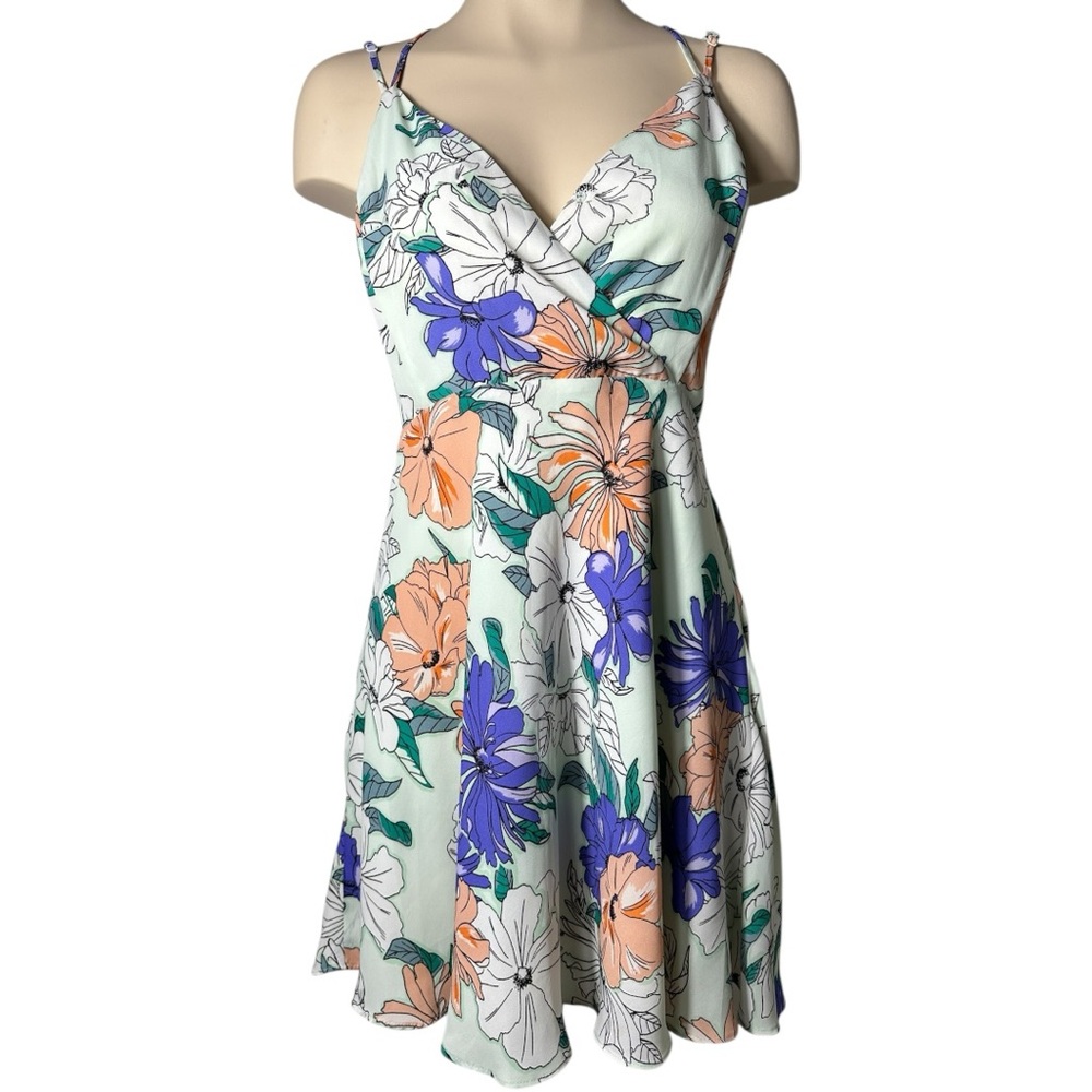 Dynamite Floral Mini Dress in Blue and Orange